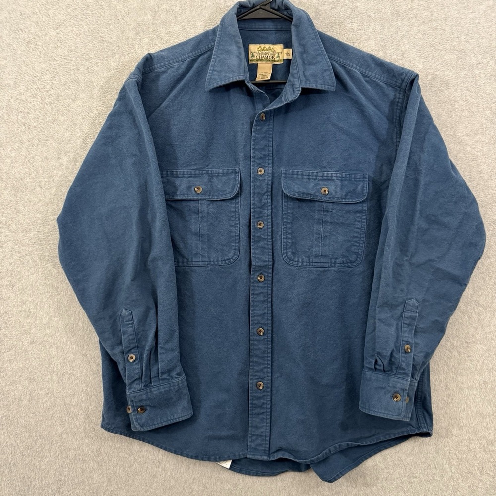 Cabelas Shirt Men's Large Blue Deerskin Soft Chamois Flannel Button Up